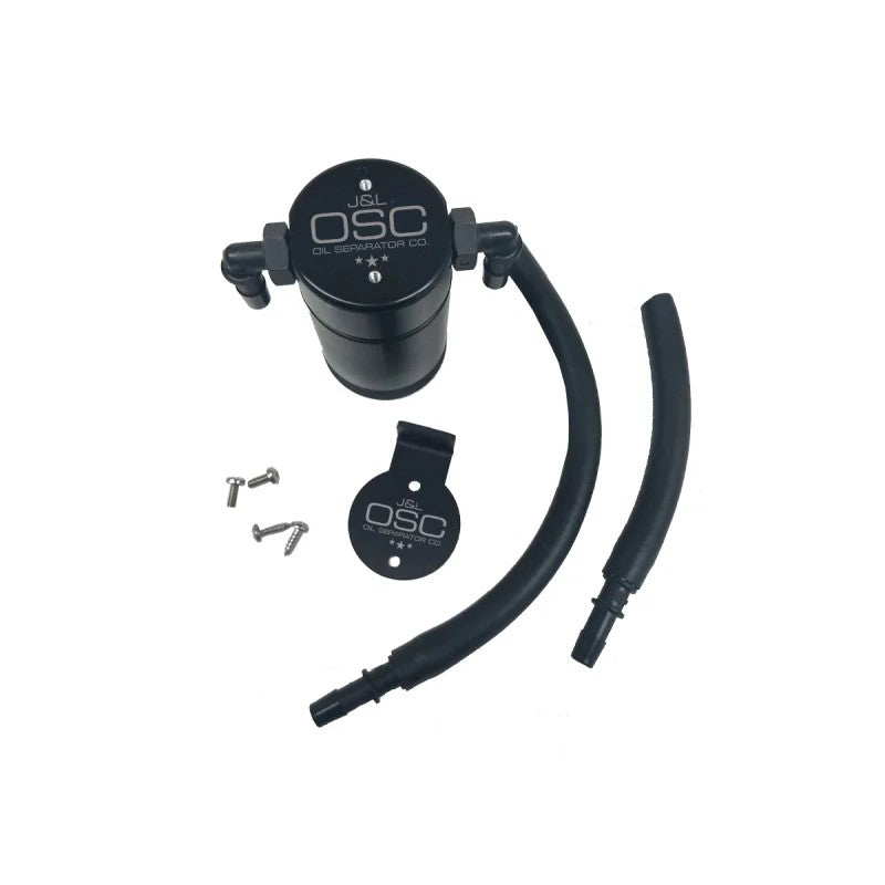 Black anodized billet aluminum J&L 3.0 passenger side oil separator for 1999-2004 Ford F-150 Lightning.