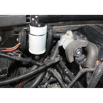 Clear anodized J&L 3.0 passenger side oil separator in milled billet aluminum for 1999-2004 Ford F-150 Lightning.