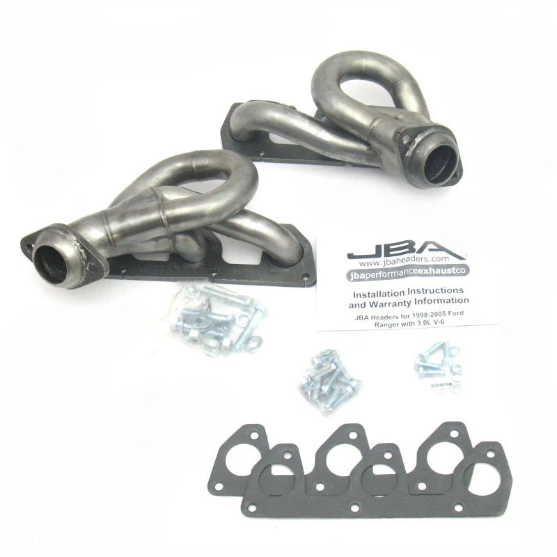 JBA 1647S-1 raw 409 stainless steel shorty headers with 1-1/2 inch primaries for 2002-2008 Ford Ranger 3.0L.