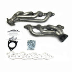 JBA Cat4Ward raw 409 stainless steel shorty headers for GM LS engines featuring Firecone collectors and heavy-duty flanges