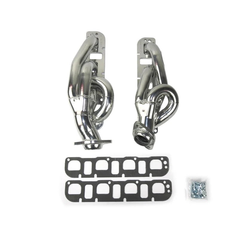 Silver ceramic coated JBA Cat4Ward shorty headers with 1-5/8 inch primaries and 3/8 inch flanges for 5.7L Dodge Ram.
