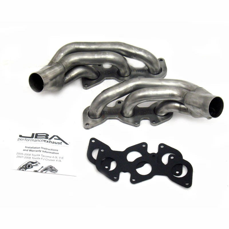 JBA Cat4Ward raw 409 stainless steel shorty headers for Toyota 4.0L V6 engines without Air Injection