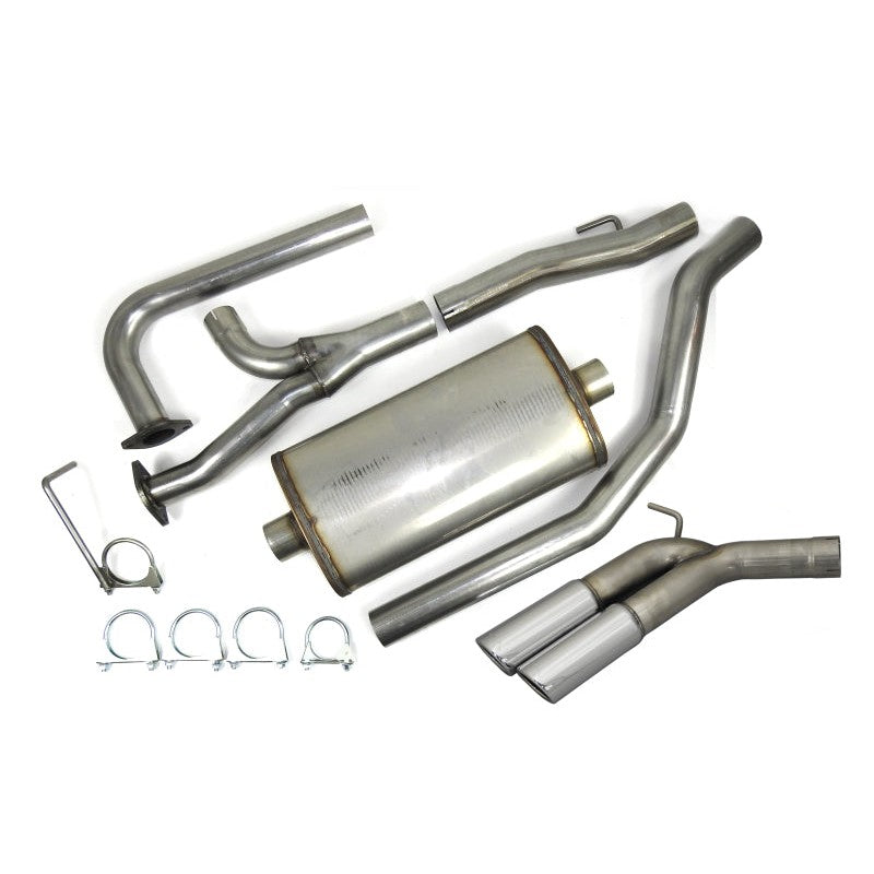 JBA 409 stainless steel passenger side dual exit cat-back exhaust system with polished tips and high-flow muffler