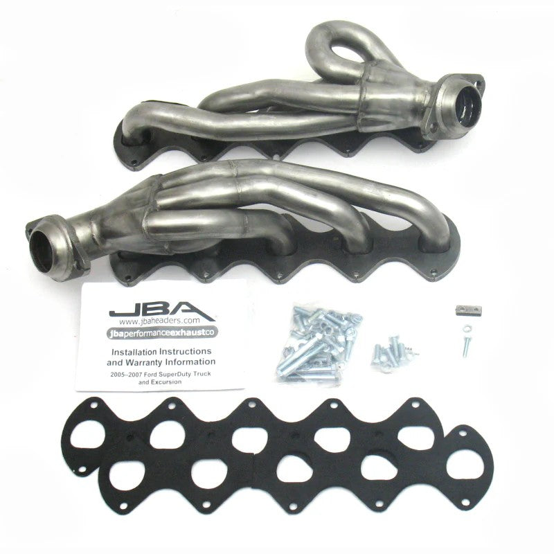 JBA 1670S Cat4Ward shorty headers in raw 409 stainless steel for Ford 6.8L V10 3V engines.