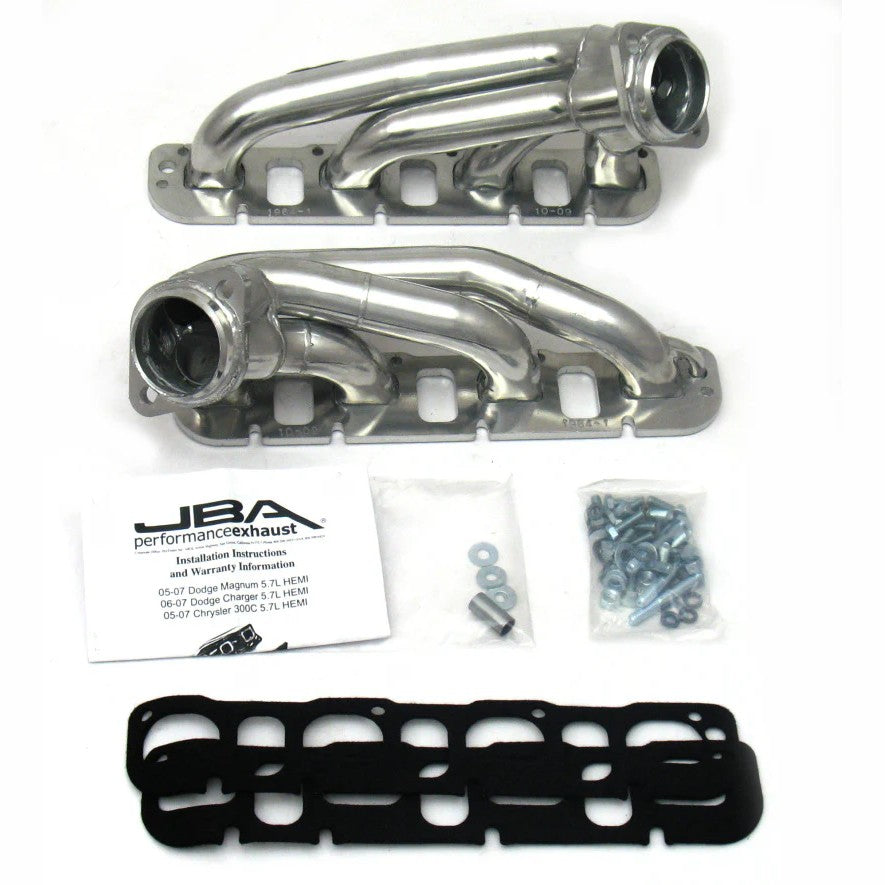 Silver ceramic coated JBA Cat4Ward shorty headers with 1-3/4 inch primaries for 5.7L HEMI engines