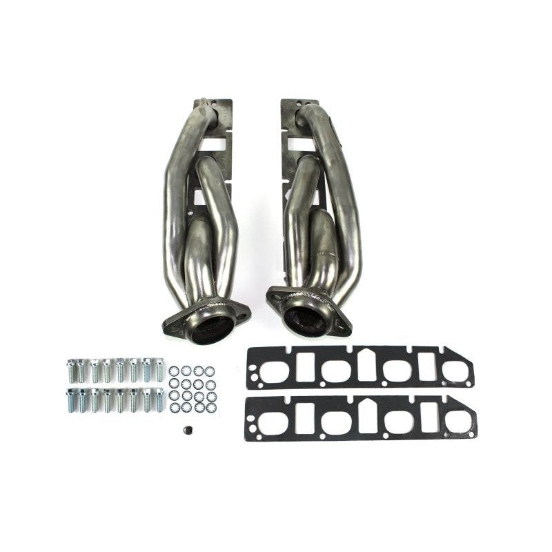 JBA Cat4Ward raw 409 stainless steel shorty headers with 1-5/8 inch primary tubes and Firecone collectors