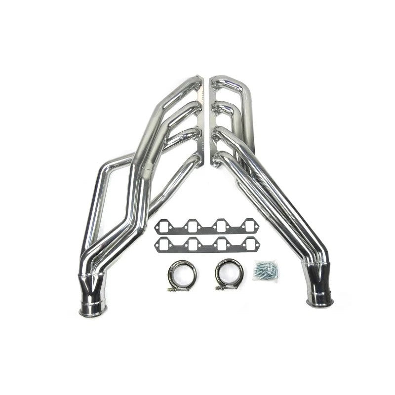 Silver ceramic coated JBA long tube headers with 1-3/4 inch primaries for 1964-1973 Ford Mustang 351W SBF
