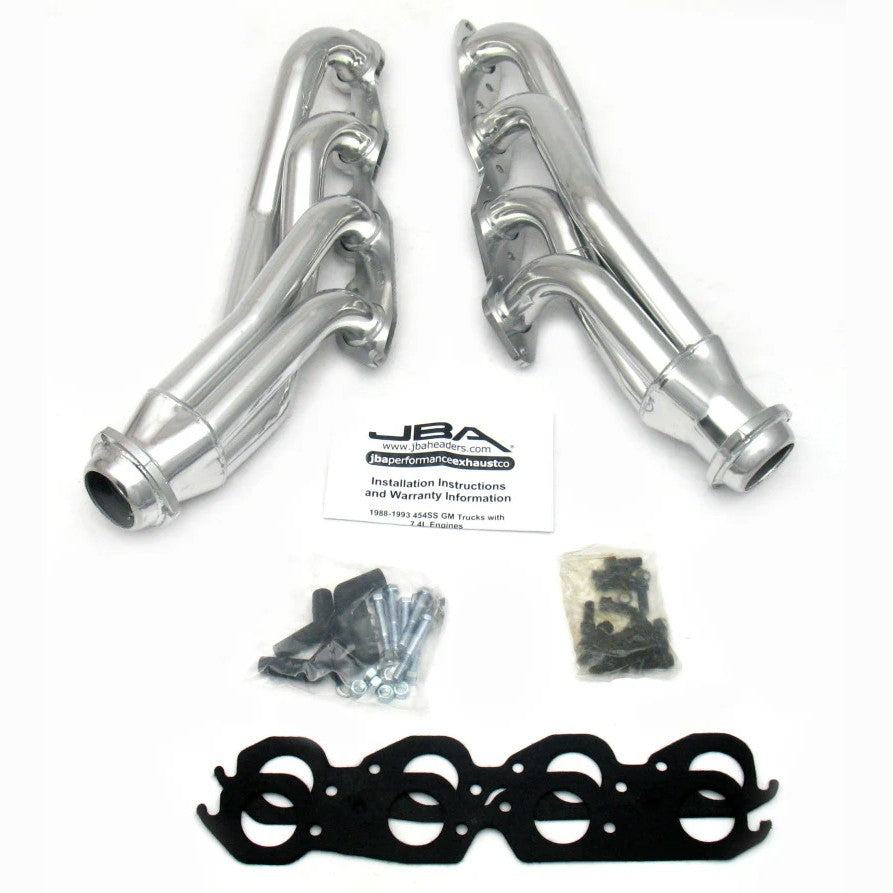 JBA Cat4Ward silver ceramic coated shorty headers with 1-3/4 inch primaries for 1988-1993 GM 7.4L trucks without A.I.R.