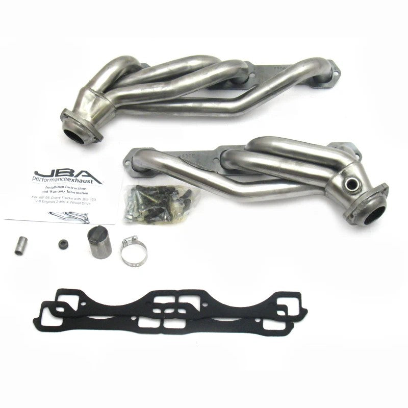 JBA Cat4Ward raw 409 stainless steel shorty headers with 1-1/2 inch primaries and Firecone collector