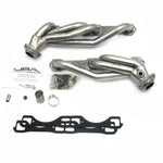 JBA Cat4Ward raw 409 stainless steel shorty headers with 1-1/2 inch primaries and Firecone collector