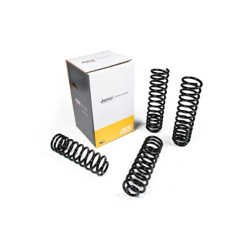 Four black powder-coated JKS JSPEC dual-rate coil springs for 2007-2018 Jeep Wrangler JK 2-door models