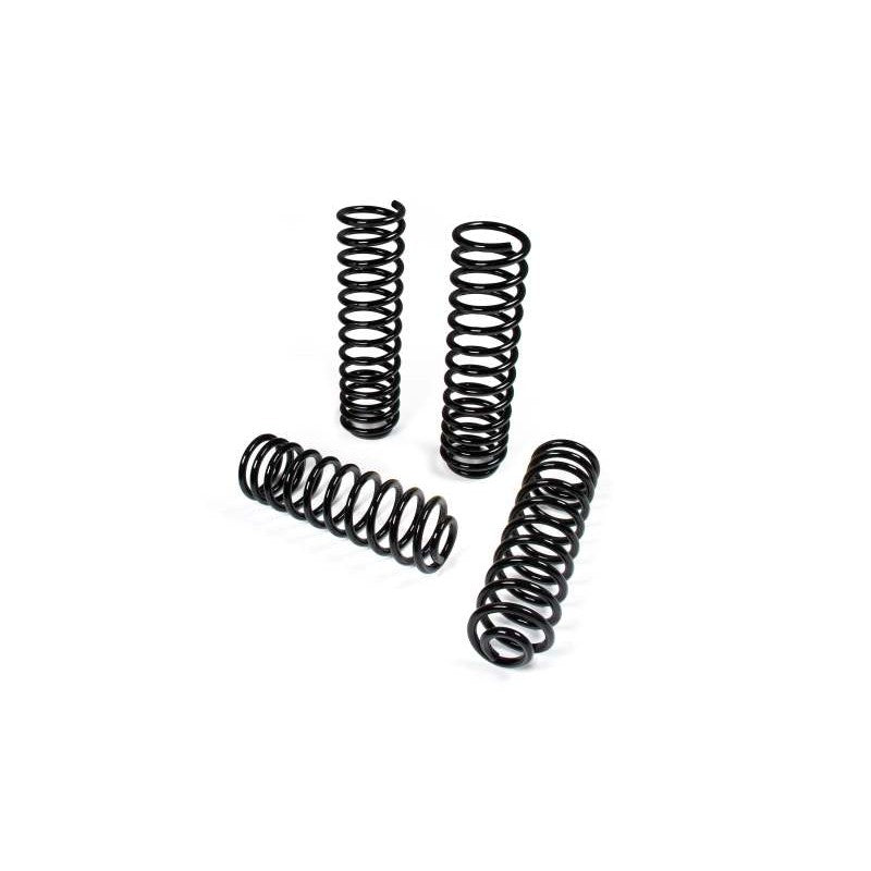 Set of four black JKS Manufacturing JSPEC dual-rate coil springs for 2007-2018 Jeep Wrangler JK 4-Door.