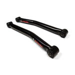JKS J-Link fixed front lower control arms in gloss black powder coat with pre-installed Clevite rubber bushings.