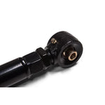 A pair of JKS Manufacturing J-Flex adjustable front upper control arms in a gloss black powder coat finish.
