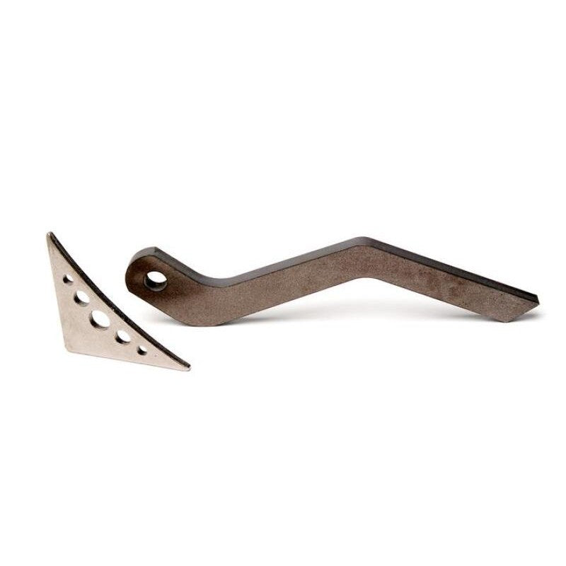 Laser-cut 3/8-inch steel weld-on extended sway bar mount with reinforcement gusset in bare metal finish.