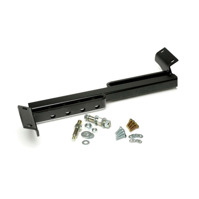 JKS Manufacturing heavy-duty black powder-coated adjustable upper rear shock mount crossmember with studs.