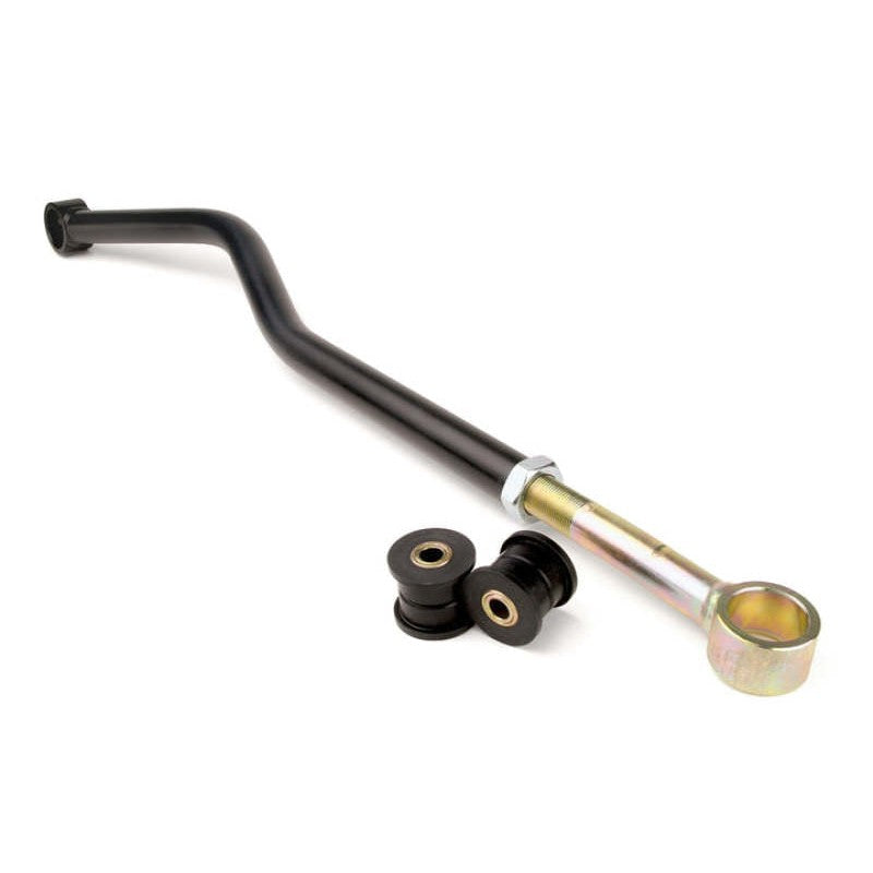 JKS Manufacturing rear adjustable track bar with black powder coat finish and yellow Dura-Thane bushings for Jeep ZJ.