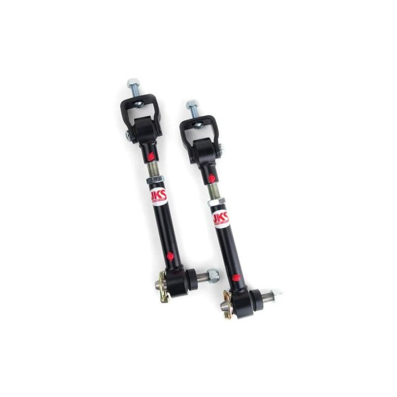 JKS Manufacturing Quicker Disconnect sway bar links with stainless mounting posts and quick-release pins.