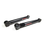 Pair of black powder-coated JKS J-Flex adjustable rear lower control arms with forged flex ends for Jeep Wrangler JK