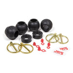 JKS7103 rebuild kit components including spherical bushings, poly spacers, and click pins for Jeep JK Quicker Disconnects.