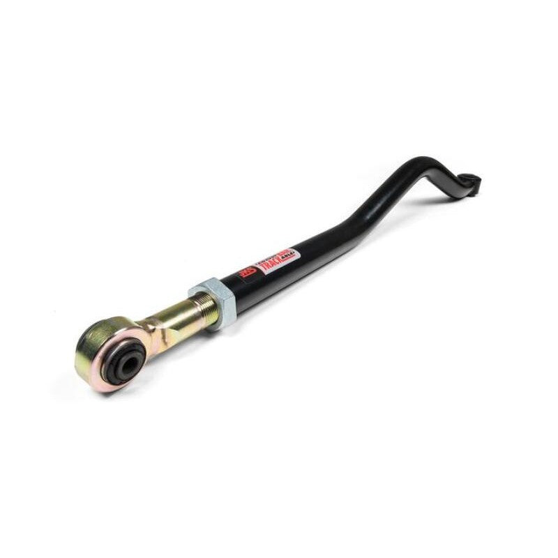 Black powder-coated JKS adjustable front track bar for Jeep Wrangler JL and Gladiator JT with zinc-plated threaded end.