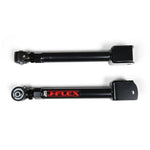 Pair of black powder-coated JKS J-Flex adjustable front upper control arms for Jeep Wrangler and Cherokee.