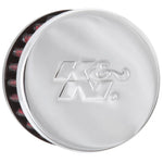 K&N 62-1340 crankcase vent filter with embossed chrome-plated steel top and 5/8 inch zinc inlet tube.