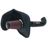 K&N 57 Series FIPK air intake system with black HDPE tube and conical oiled cotton filter for 2000-2001 Toyota Tundra.