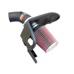 K&N 57-Series performance intake system with black HDPE tube and red oiled cotton air filter for BMW E46 330 models