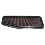 K&N high-flow drop-in air filter with red pleated oiled cotton media and black frame for 2001-2005 Toyota RAV4.