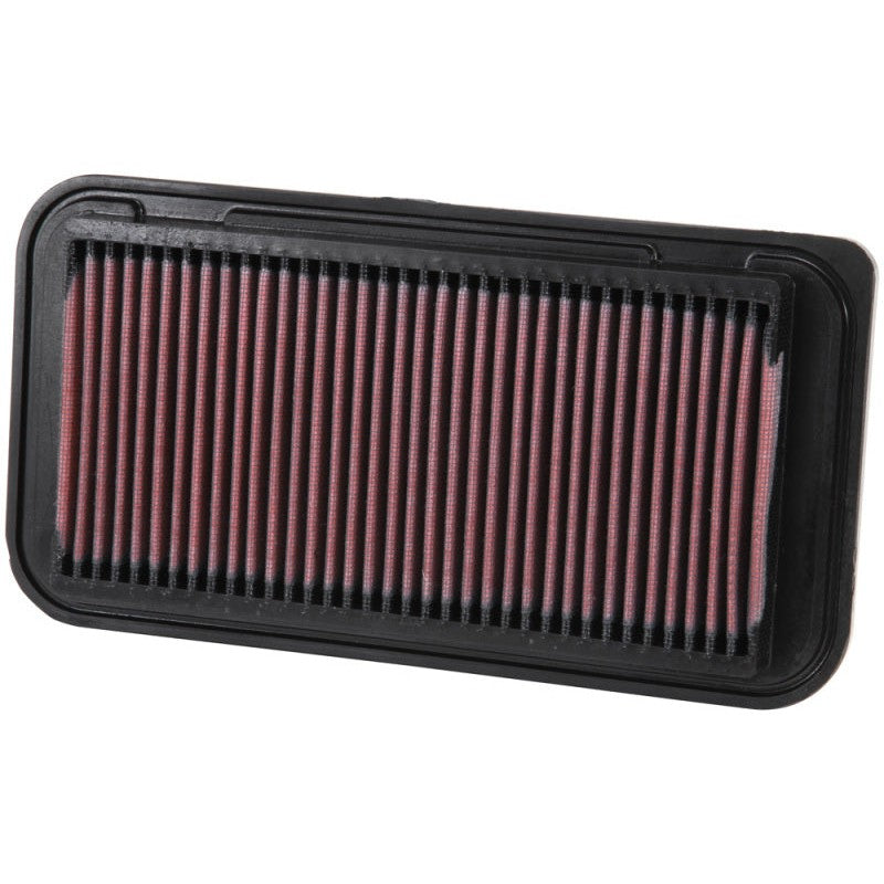 K&N 33-2252 high-flow drop-in replacement air filter with red oiled cotton media and a black polyurethane frame.
