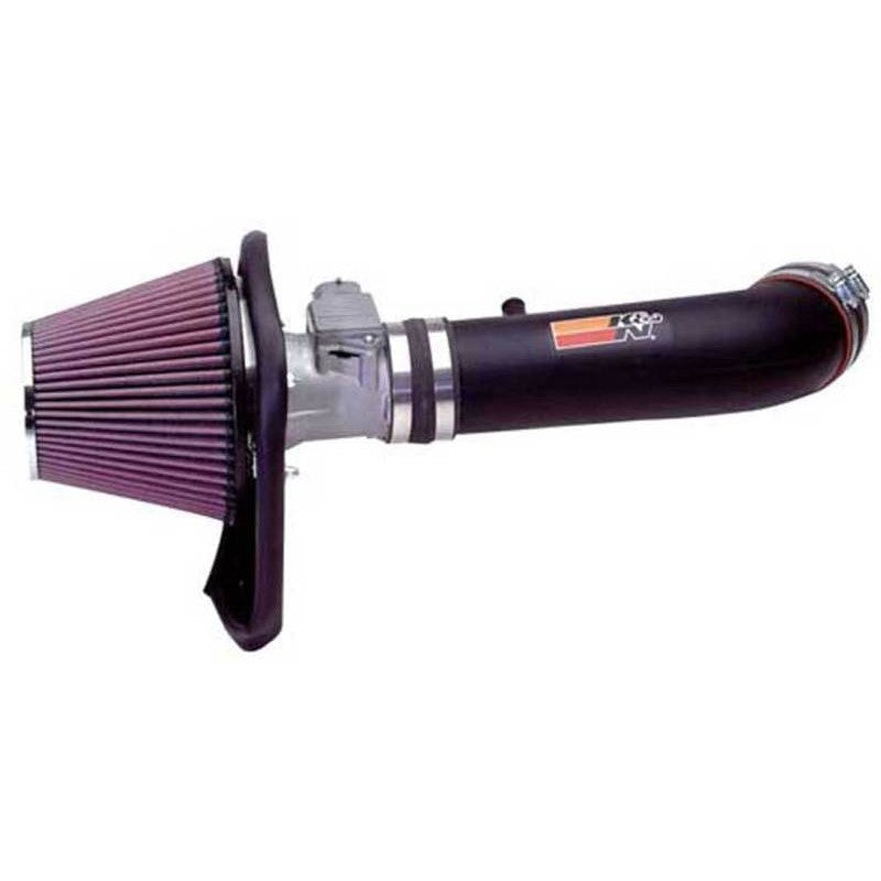 K&N 57-2529-1 Performance Intake Kit with black HDPE tube, heat shield, and red oiled cotton air filter.