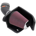 K&N 57-2549 intake kit featuring a black HDPE intake tube, conical red air filter, and custom metal heat shield.