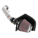 K&N Typhoon air intake system with polished aluminum tube and red conical air filter for 2002-2004 Ford Mustang GT.