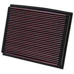 K&N 33-2209 high-flow drop-in air filter with red oiled cotton media for 2002-2009 Audi A4, S4, and RS4.