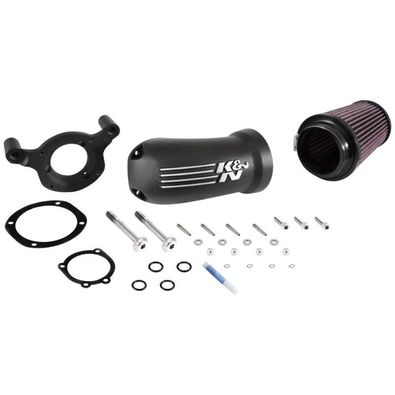 K&N 57-1137 FIPK air intake system featuring a cast aluminum intake tube and high-flow oiled air filter.