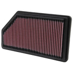 K&N 33-2200 washable drop-in air filter with red oiled cotton pleated media and black urethane frame.