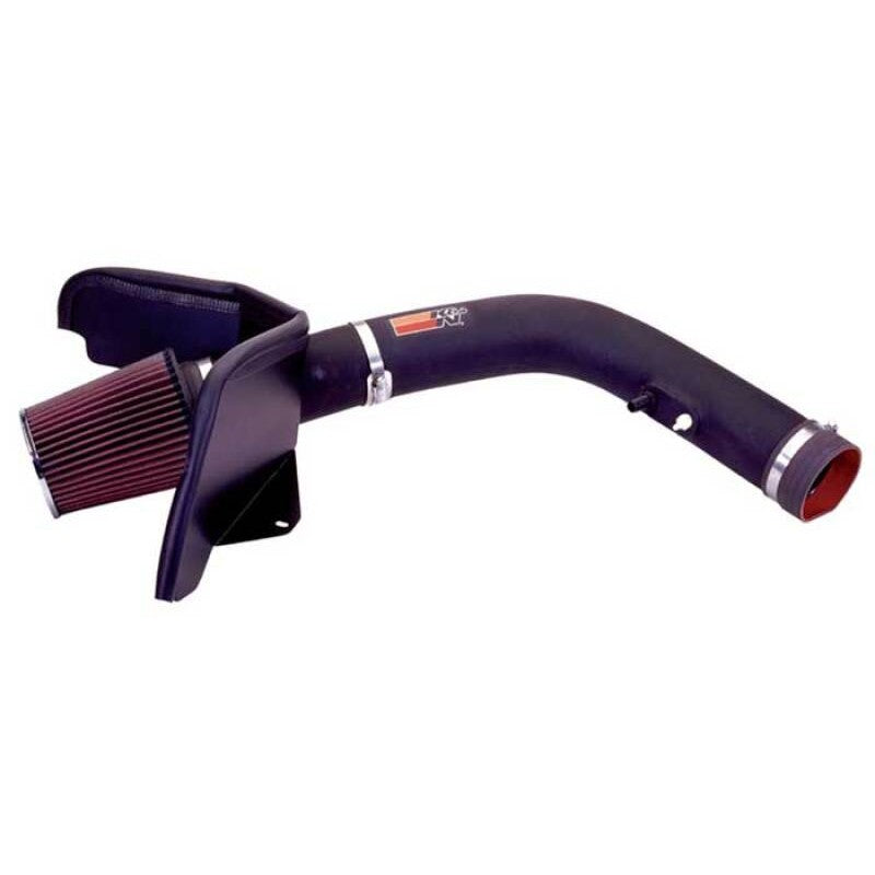 K&N 57-3036 Performance Intake Kit with black HDPE intake tube, conical oiled cotton air filter, and custom heat shield