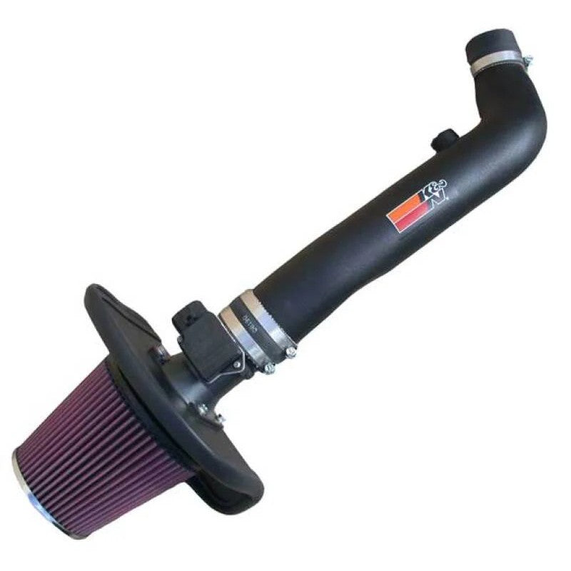 K&N Performance Intake Kit featuring an HDPE intake tube, custom heat shield, and red oiled cotton air filter.