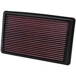 K&N 33-2232 rectangular drop-in high-flow air filter featuring red pleated oiled cotton media.