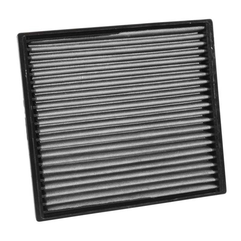 K&N VF2045 washable cabin air filter featuring pleated white synthetic media and a black rectangular frame.