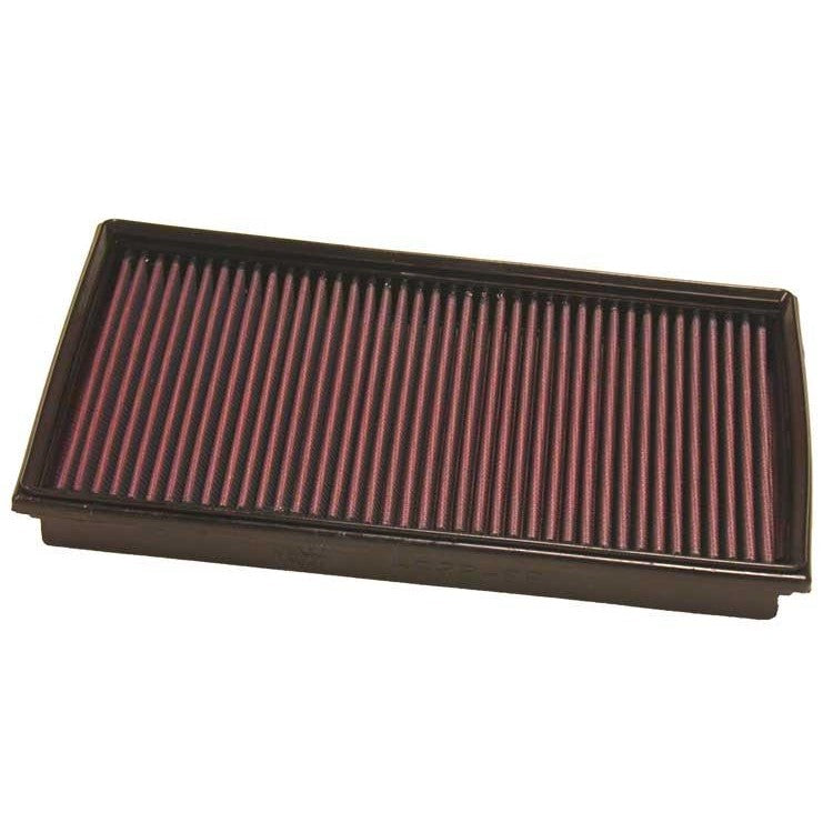K&N 33-2254 High-Flow air filter featuring red pleated oiled cotton media and a black rubber frame.