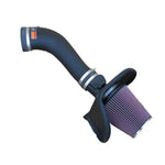K&N 57 Series Performance Air Intake Kit featuring a black HDPE tube, red conical air filter, and custom heat shield.