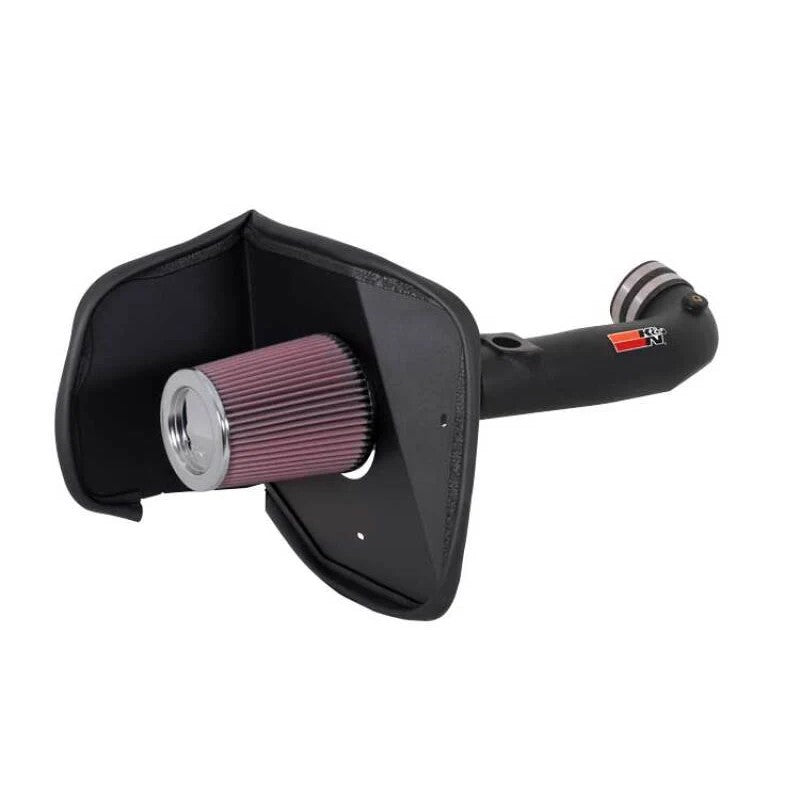 K&N 63-1058 AirCharger intake system featuring a black HDPE tube, conical filter, and heat shield for 2003-2004 Toyota Tundra.