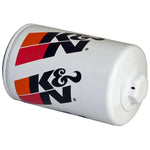 White K&N Performance Gold HP-2009 oil filter featuring a welded 1-inch hex nut on the canister base.