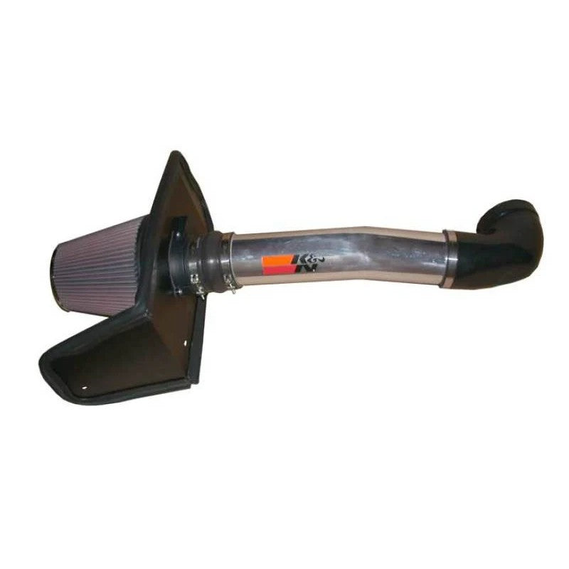 K&N 77 Series High-Flow Performance Intake with a polished aluminum tube and red oiled cotton air filter for Hummer H2.