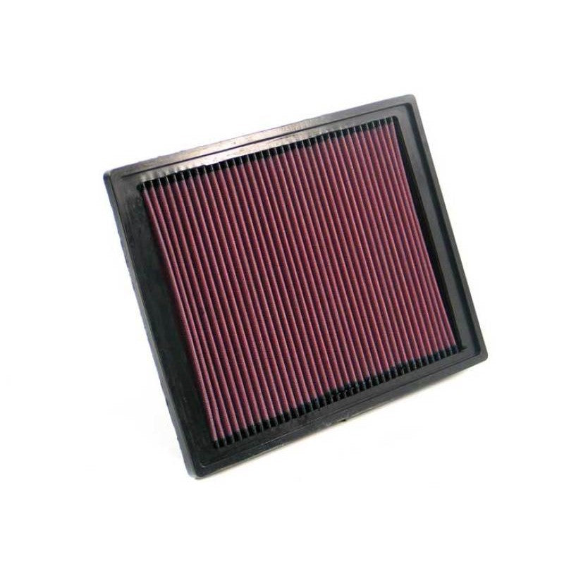 K&N 33-2337 high-flow drop-in replacement air filter with red oiled cotton pleated media