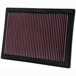 K&N 33-2287 high-flow replacement air filter with red oiled cotton gauze media and black flexible sealing frame.