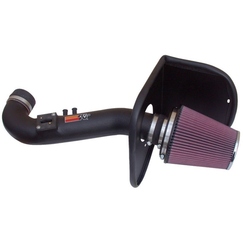K&N 57-6012 performance intake system with black HDPE tube and red oiled cotton conical filter for Nissan V8-5.6L engines.