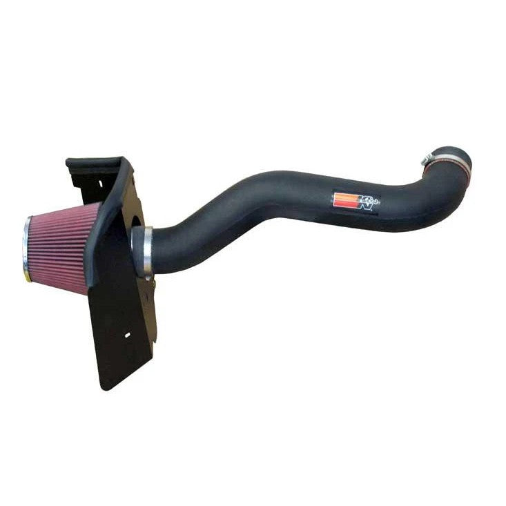 K&N performance intake kit featuring a black HDPE tube, heat shield, and red oiled cotton air filter for 4.7L Jeep V8.